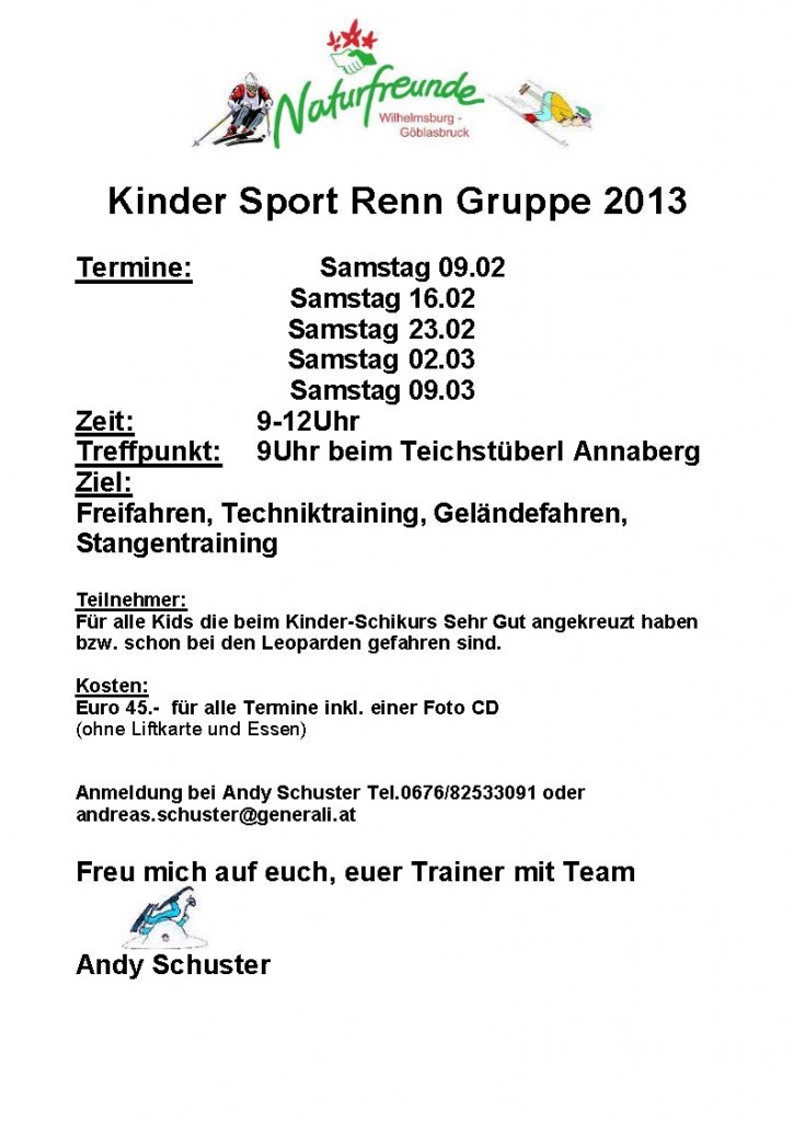 Kinder Sport Renn Gruppe 2012-2013